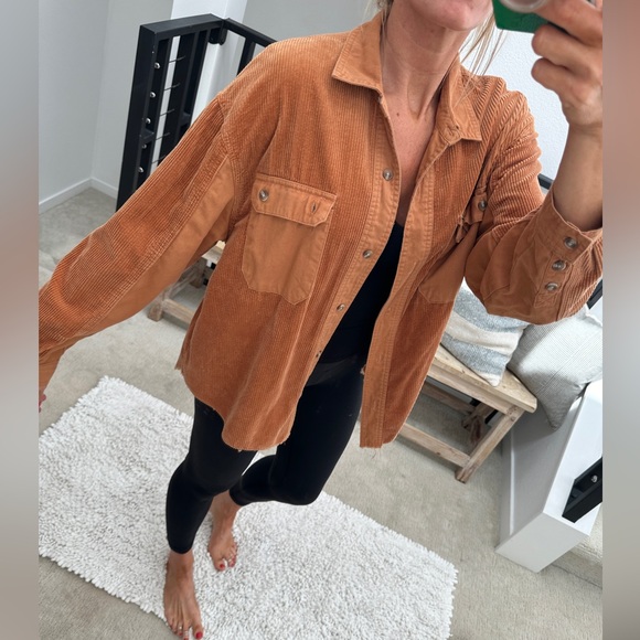 Forever 21 Cozy Rust Burnt Orange Corduroy Button-Up Shacket w/ Frayed Hem S - Picture 6 of 13